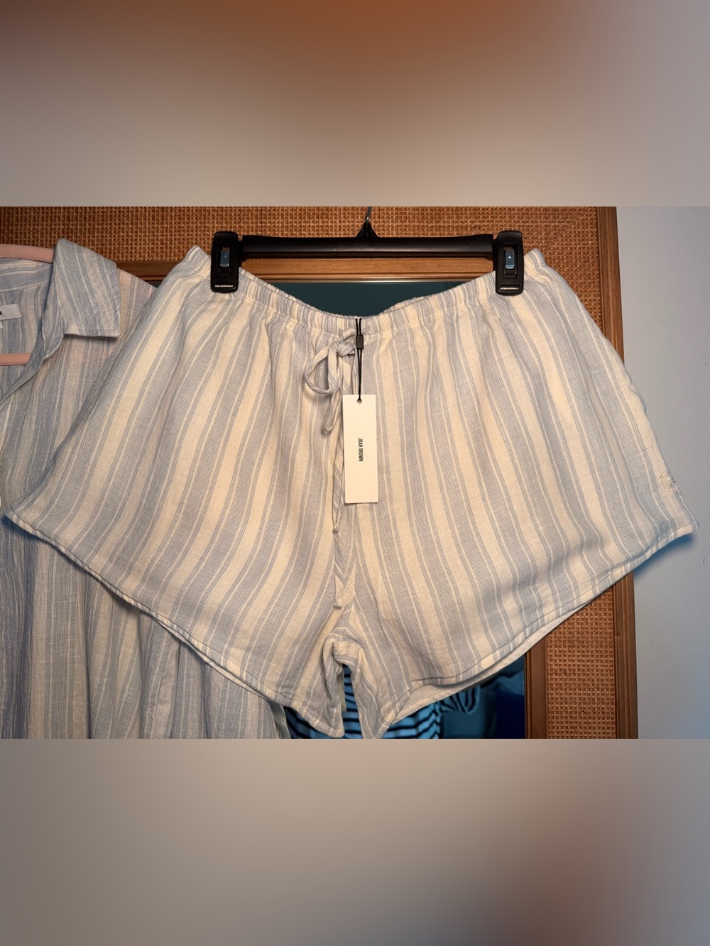 Joah Brown NWT Relaxed Everyday Short Natural White & Blue Stripe Gauze - Picture 9 of 16